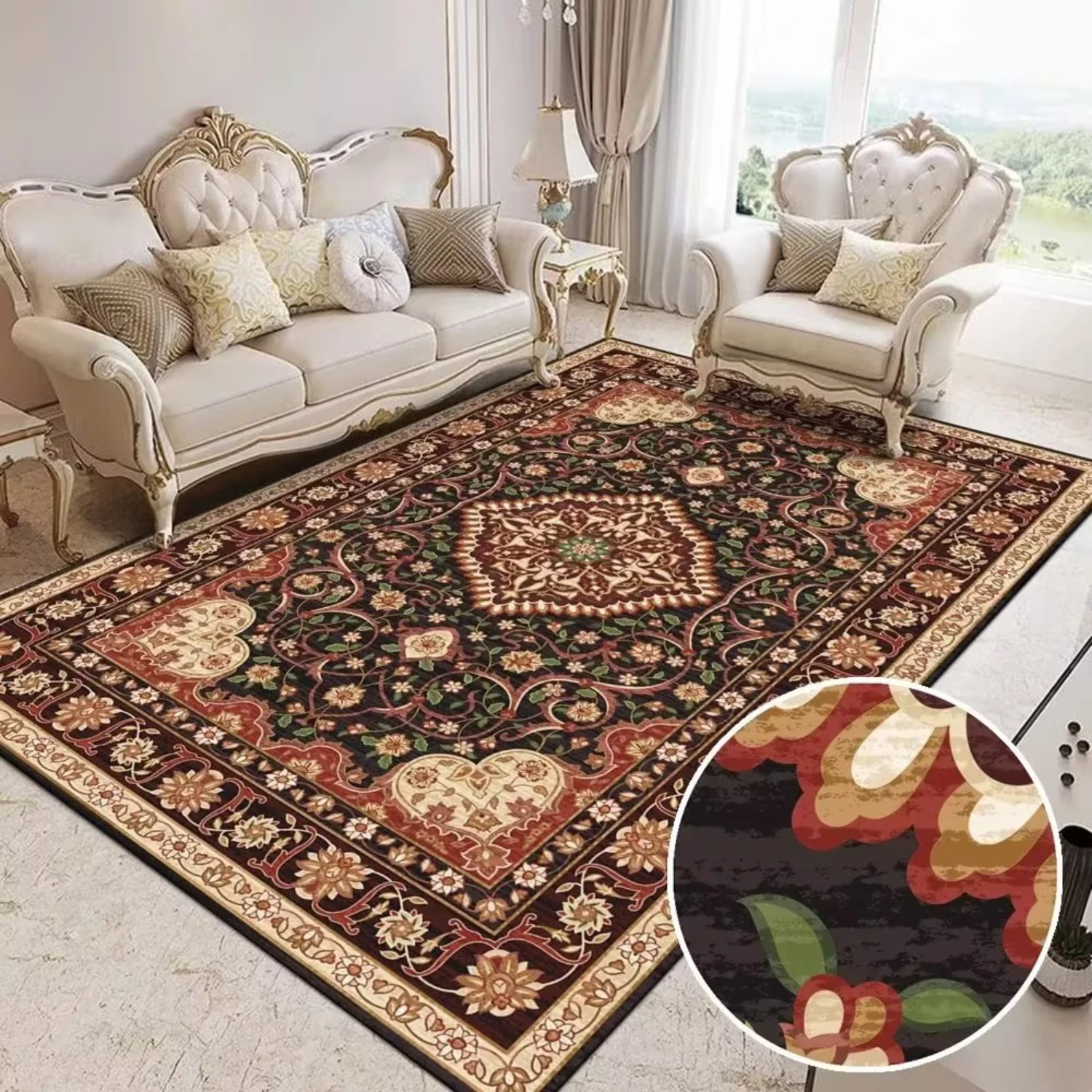 Sumptuous and Luxurious European-Inspired Crystal Velvet Coffee Table Carpet - Elegant Addition for the Living Room, Bedroom, or