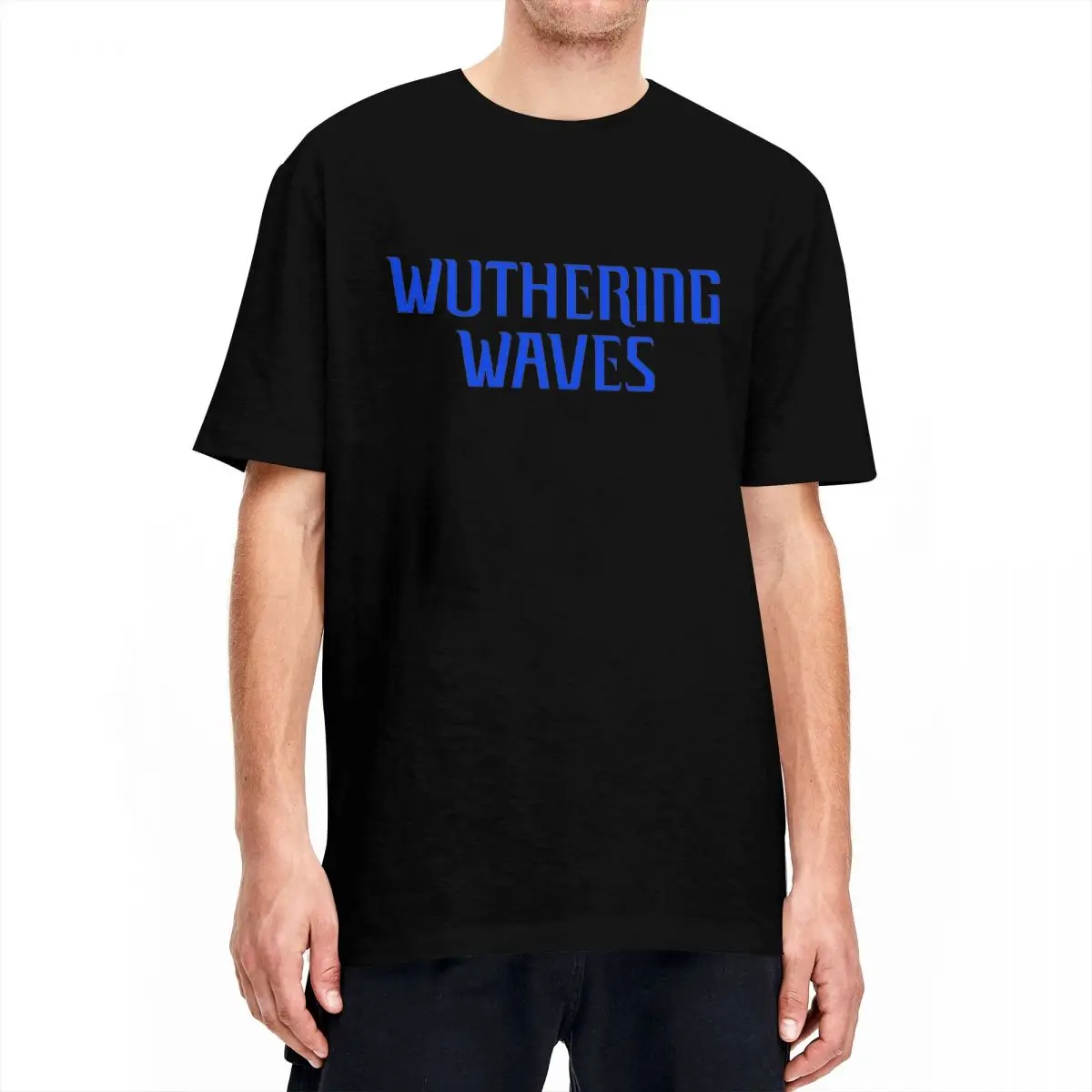 Wuthering Waves Game T-Shirt Mens Blue Logo Aesthetic Cotton T Shirts Summer O Neck Harajuku Tees Loose Oversized Tops