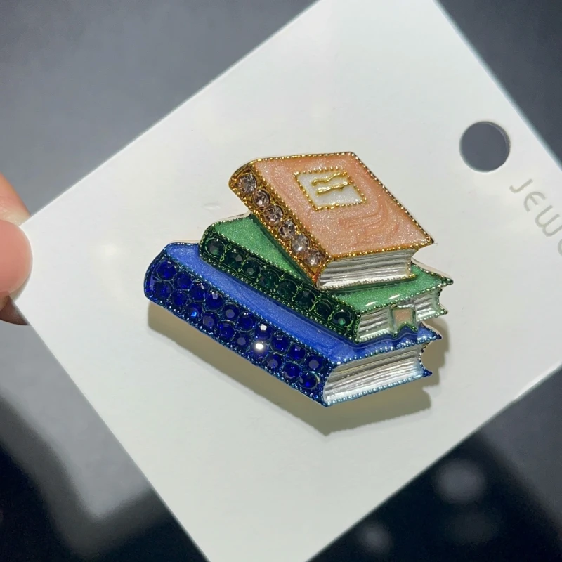 Wuli&baby Enamel Books Brooches For Women Rhinestone 3-book Stationary Beautiful Party Casual Brooch Pins Gifts