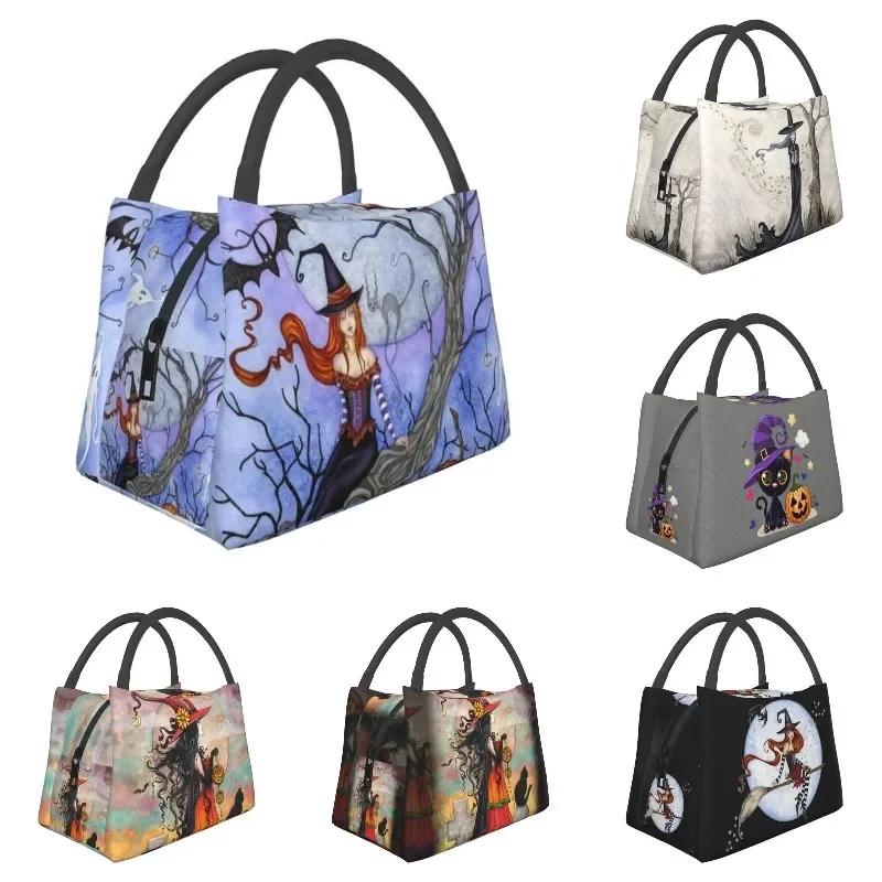 The Halloween Tree With Witch Thermal Insulated Lunch Bag Women Spooky Ghost Lunch Container for Outdoor Picnic Meal Food Box