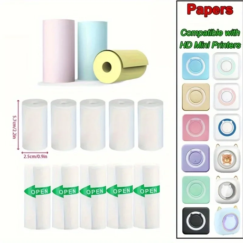 57x25MM Self-adhesive Paper,5 Rolls Mini Printer Label Sticker Thermal Label Printer Paper Camera Instant Printing Papers