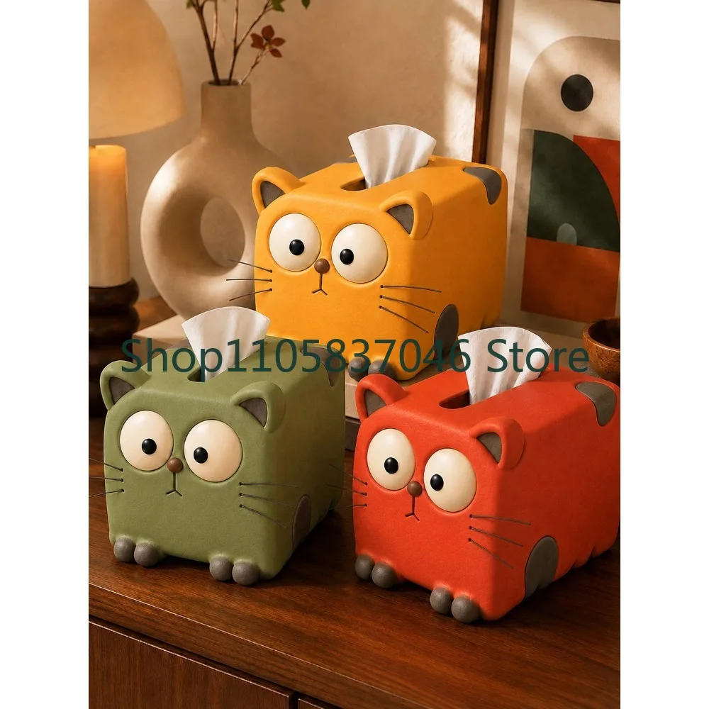 Tissue box, living room dining table, coffee table, desktop decoration, antique style, art, , cute, healing, cardboard box