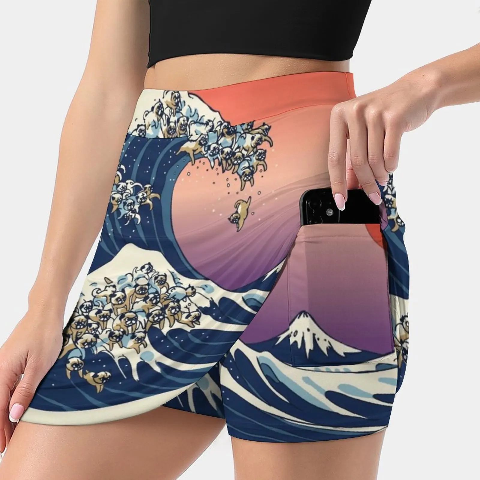 

The Great Wave Of Pug Women's skirt With Hide Pocket Tennis Skirt Golf Skirts Badminton Skirts Running skirts Pug Puglife Wave
