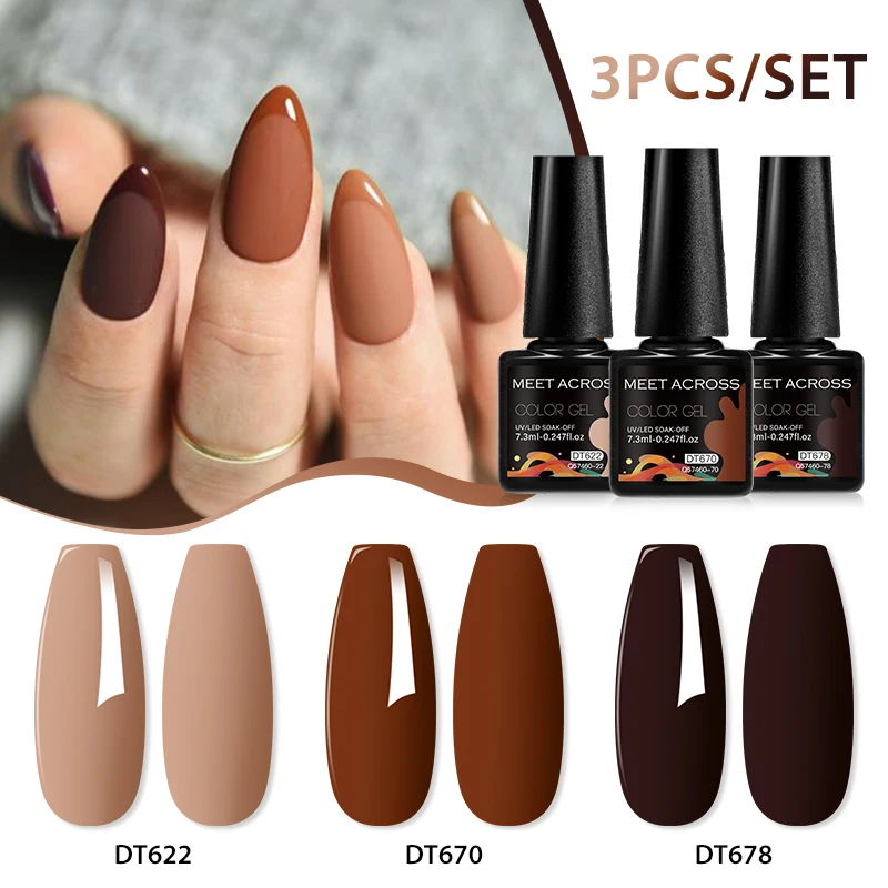 3Pcs/Set Coffee Color Gel Nail Polish Autumn Winter Manicure Kits Red Brown Semi-permanent Varnish Soak Off UV/LED Gel Nail Art