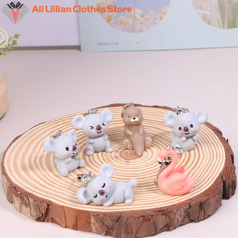 Cute 3D Otter Koala Flamingo Animal Keychains Key Ring For Women Men Cartoon Pendant Bag Key Holder Accessories