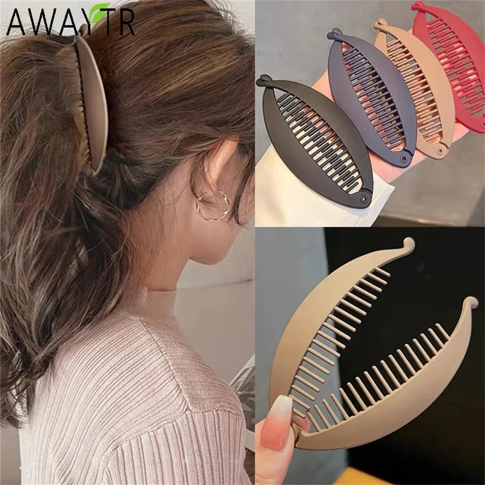 Frosted Fish Shaped Hairpin Ponytail Banana Clip Headband for Women Simple Solid Acrylic Twist Clamp Barrettes Headwear