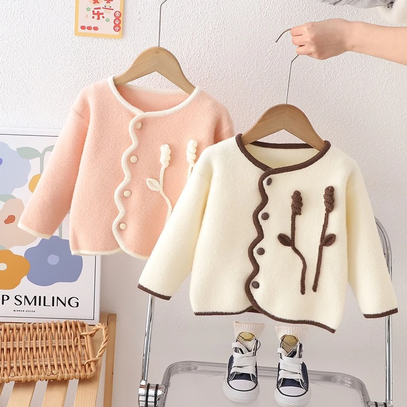 

Children Girls Clothes Cute Flower Pattern Sweater Crochet Cardigan Cotton Sweatshirt Autumn Winter Outfit for Kids Coat IY07021