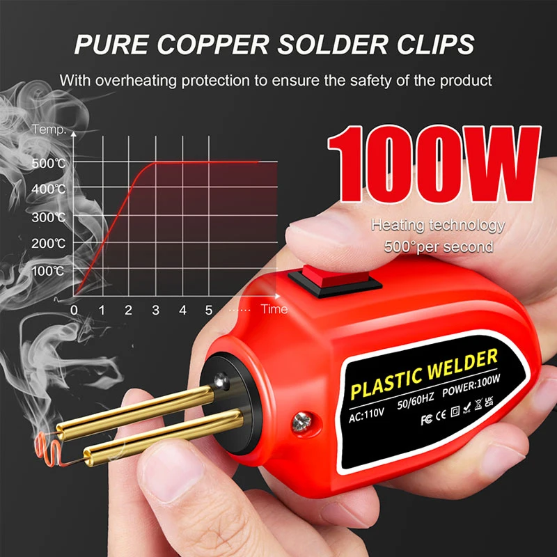 100W Plastic Welder Tool Kit 2in1 Portable Mini Electric Soldering Iron With1000Pcs Welding Nail For Repair Plastic Crack