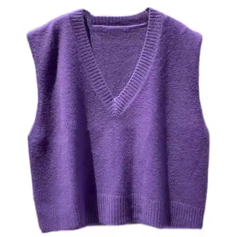 Purple Loose Sweater Vest Woman V Neck Knitted Vest Spring Autumn Women Clothing Causal Female Clothes Fashion Streetwear