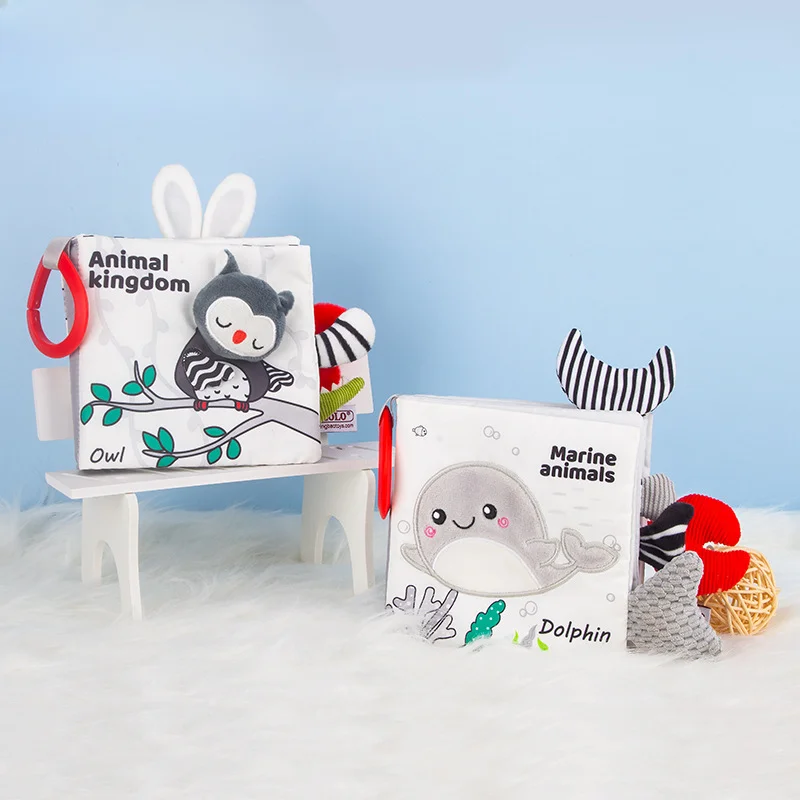 Soft Baby Books Montessori Learning Education English Book Black and White Tail Stroller Toy for Infant Toddler Gifts 0-12 Month