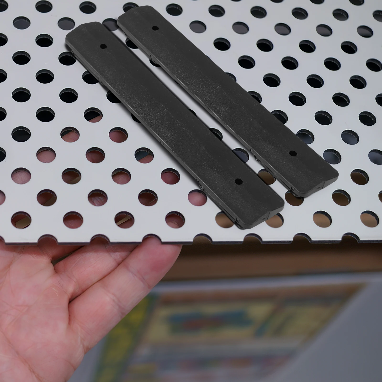 

2 Pcs White Connecting Pieces for Perforated Board Plastic Pegboard Hooks Storage Solution Wall Mount Garage ganizer