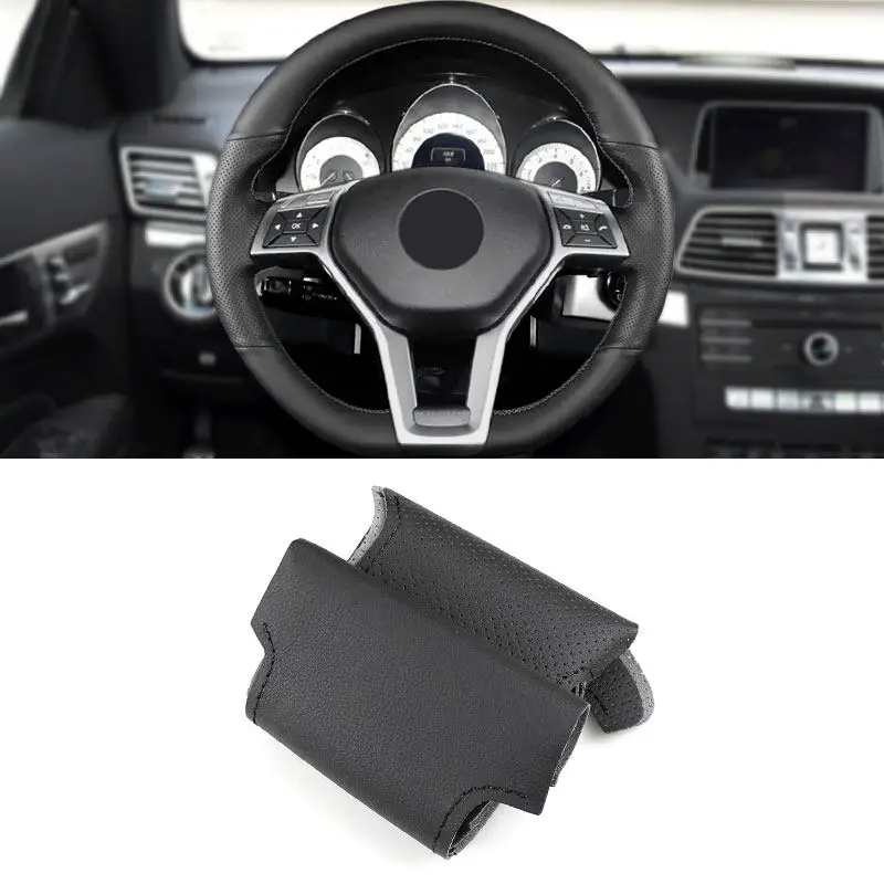 Hand-stitched Black Car Steering Wheel Leather Cover Trim For Mercedes Benz A45 AMG W176 C63 W204 CLA C117 CLS S-Model 2011-2016