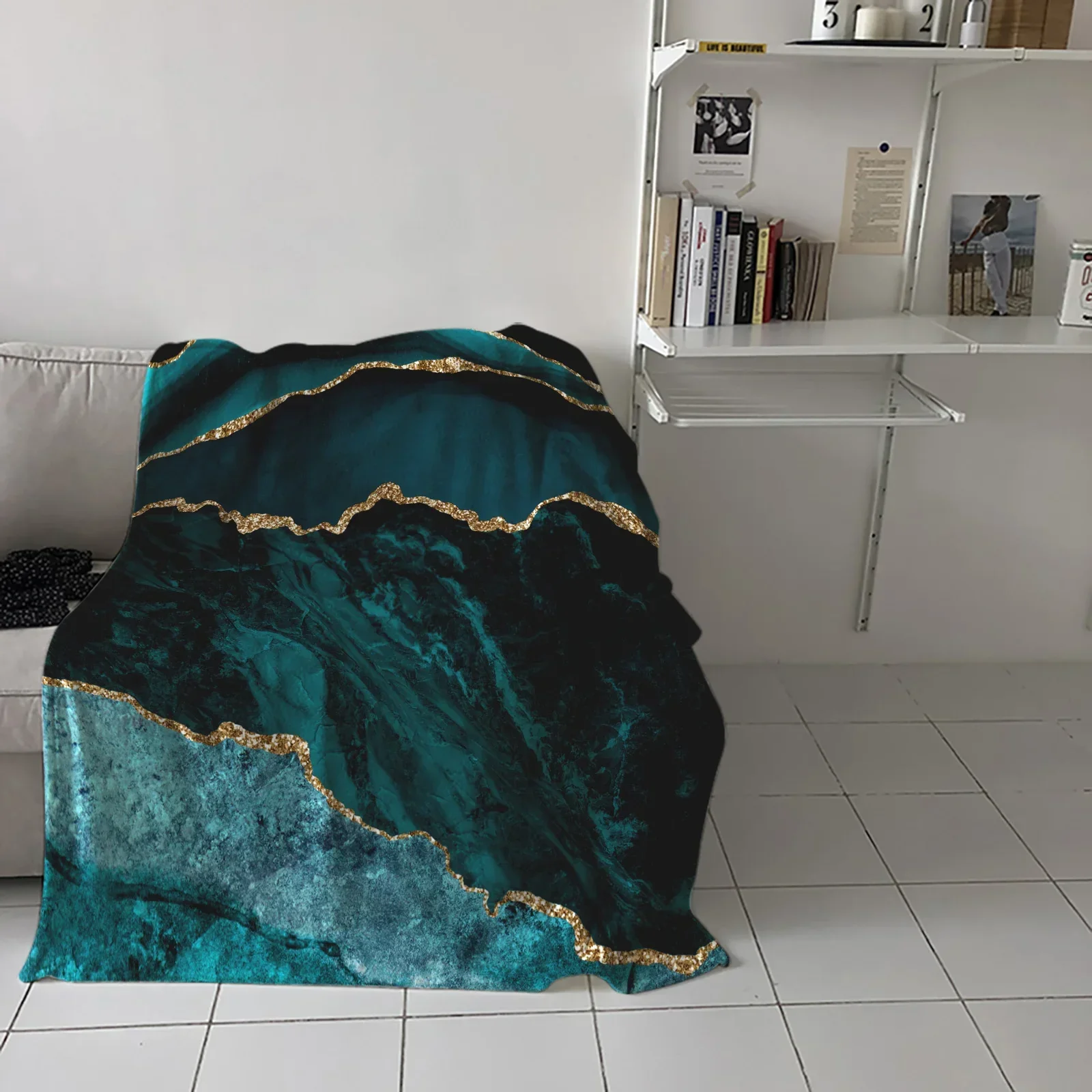 Beautiful Teal Marble Pattern Flannel Blanket Warm Soft Sofa Blanket Winter Sheet Bedspread Camping Travel Blanket