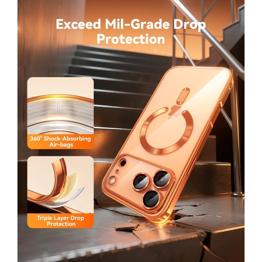 حافظة لهاتف iPhone 17 Pro Max مع واقي عدسة كاميرا كامل وحماية من السقوط العسكري المقاوم للصدمات
