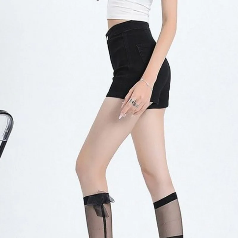 Shorts feminino preto cintura alta em linha reta denim dança hip-cobrindo all-match coreano na moda chique popular verão ins faculdade diariamente