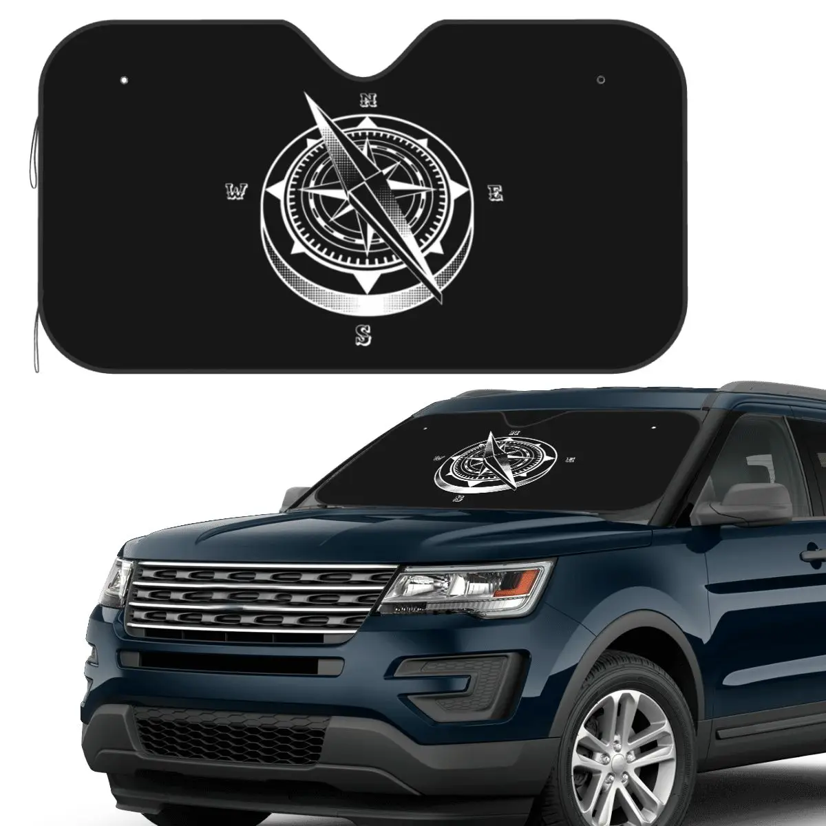 

Nautical Compass Captain Anchor Boat Sunshade Windscreen Car Front Windshield Window Sun Visor Accessories Covers