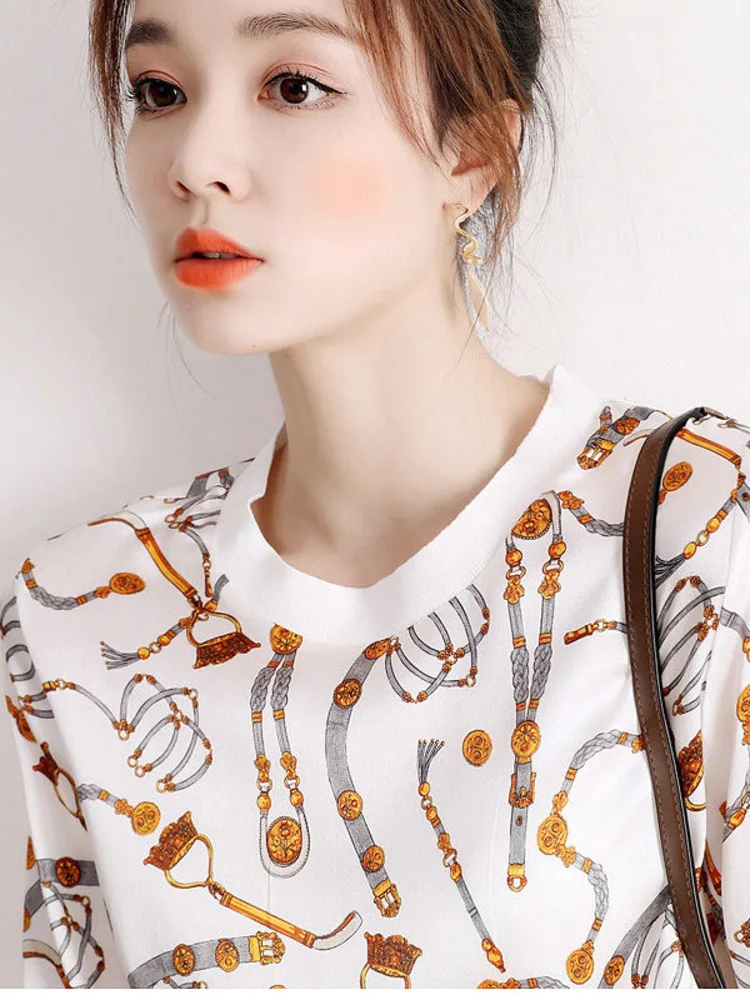 2024 Women Summer T Shirt Vintage Knitted Ice Silk Short Sleeve Tops Casual Shaped Pullover Tee Shirt Harajuku