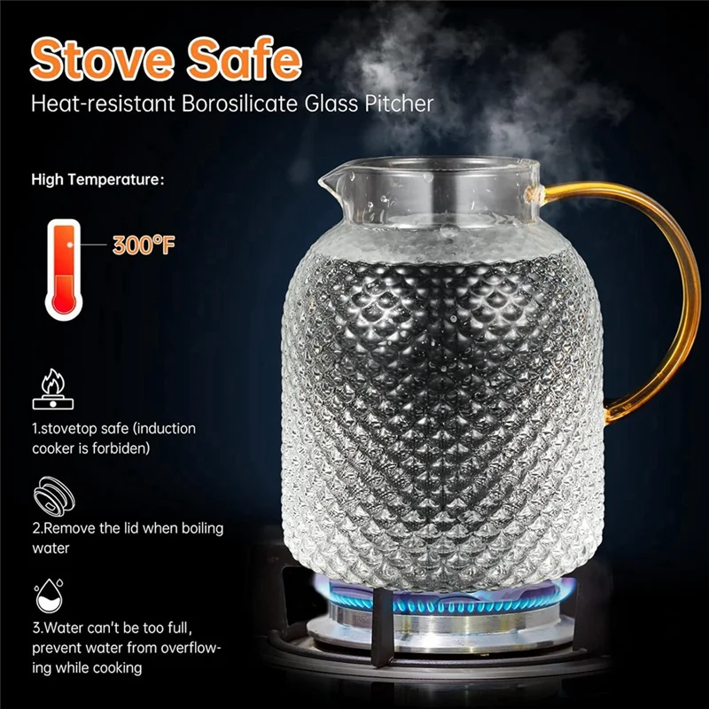 AB66-1.5L Glass Water Pitcher With Spout And Lid, 50Oz - Essential Fridge Pitcher For Refreshing Drinks
