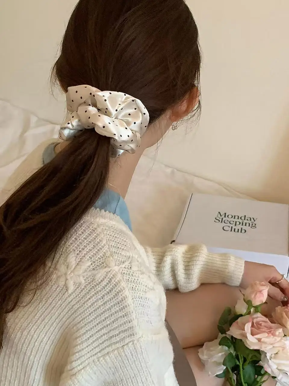 

New Hair Rope Hair Accessories Gentle Temperament Polka Dot Large Intestine Hair Circle women's Retro Ponytail Hair Rope