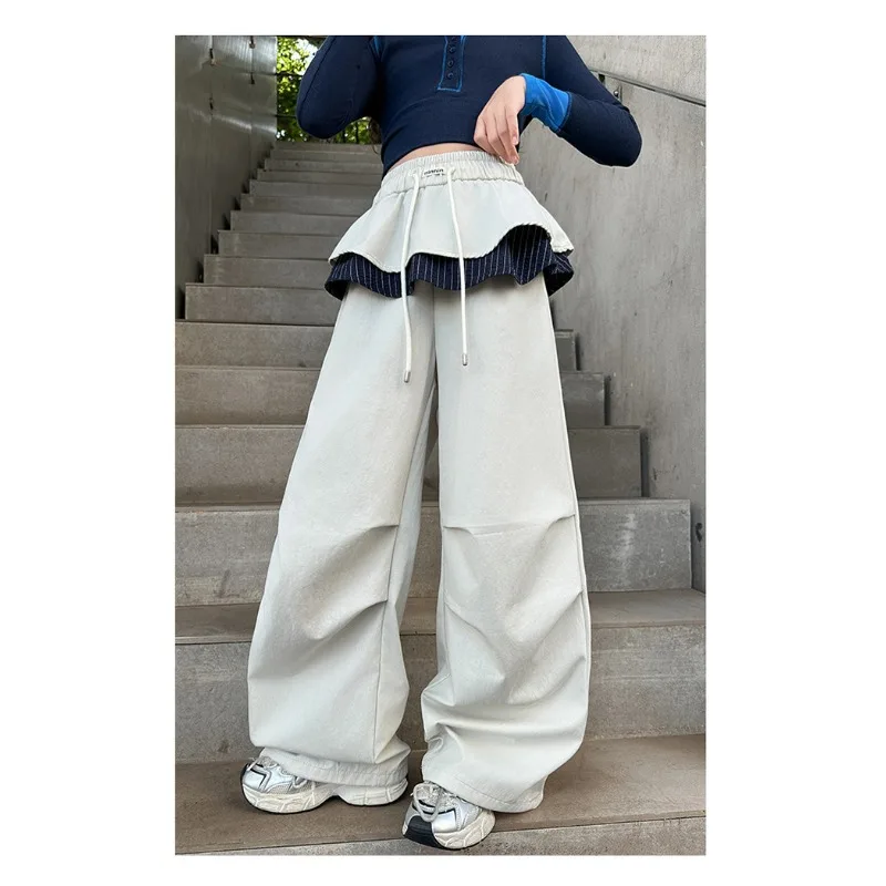 Gerade Hosen für Kinder und Mädchen von UNITIM, 4–14 Jahre, Patchwork-Hosen für Kinder und Mädchen, lockere, lässige Hosen für junge Teenager, Mädchen mit weitem Bein – Detail 13