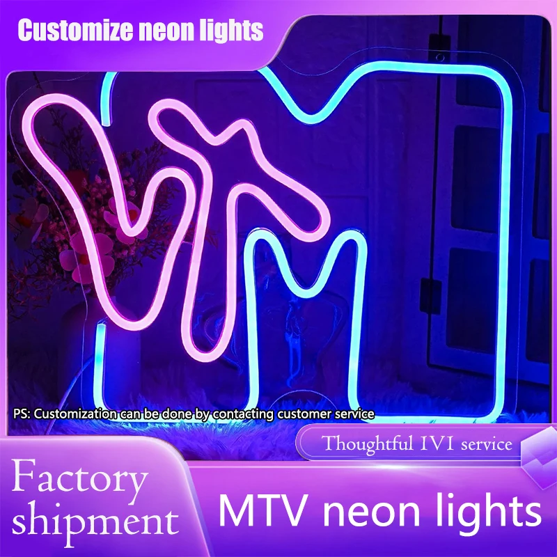 MTV индивидуальный светодиодный знак с именем, подарок, настенный декор, декор для спальни, персонализированный DIY, свадьба, день рождения, магазин, 36X20 см, детали для мальчиков и девочек, 3D