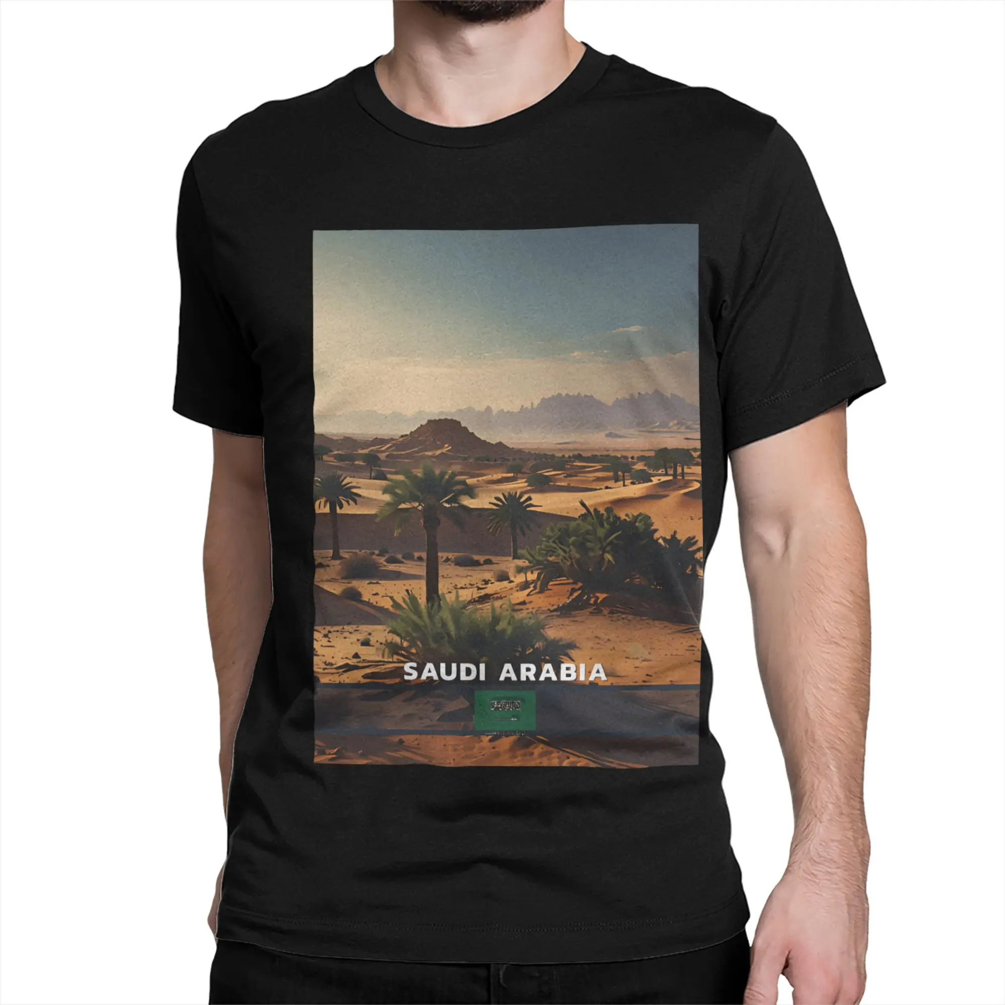 الجدة المملكة العربية السعودية اليوم الوطني تي شيرت الرجال طاقم الرقبة القطن الخالص تي شيرت قصير الأكمام تيز ملابس الصيف
