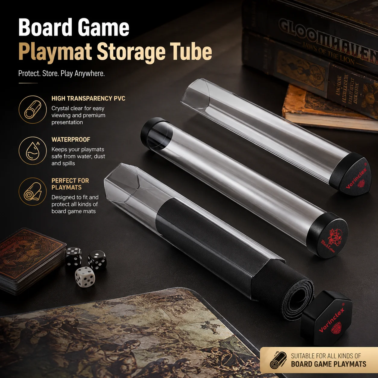 Transparent PVC Board Game Playmat Storage Tube Round Triangle Hexagon Game Mat Mouse Pad Storage Box Protector Canister