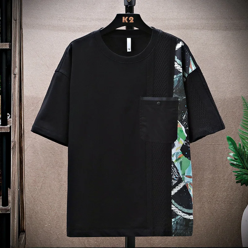 

Fashion 2024 Summer Men's Cotton T-Shirts Hip Hop Streetwear Harajuku Short Sleeve Tshirt Solid Loose Top Tees For Youth Clothes