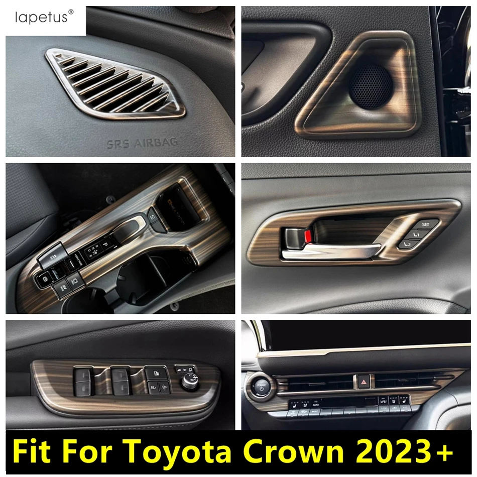

Wood Grain Look Accessories For Toyota Crown 2023 2024 2025 Window Lift / Gear Shift Panel / Water Cup / Armrest Box Cover Trim
