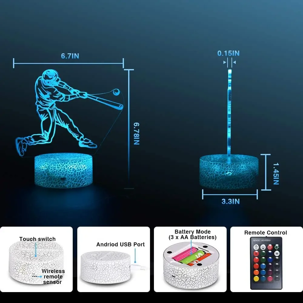 16 cores 3d beisebol luz noturna com controle remoto quarto cabeceira decoração de mesa lâmpada ambiente candeeiros de mesa crianças presente aniversário