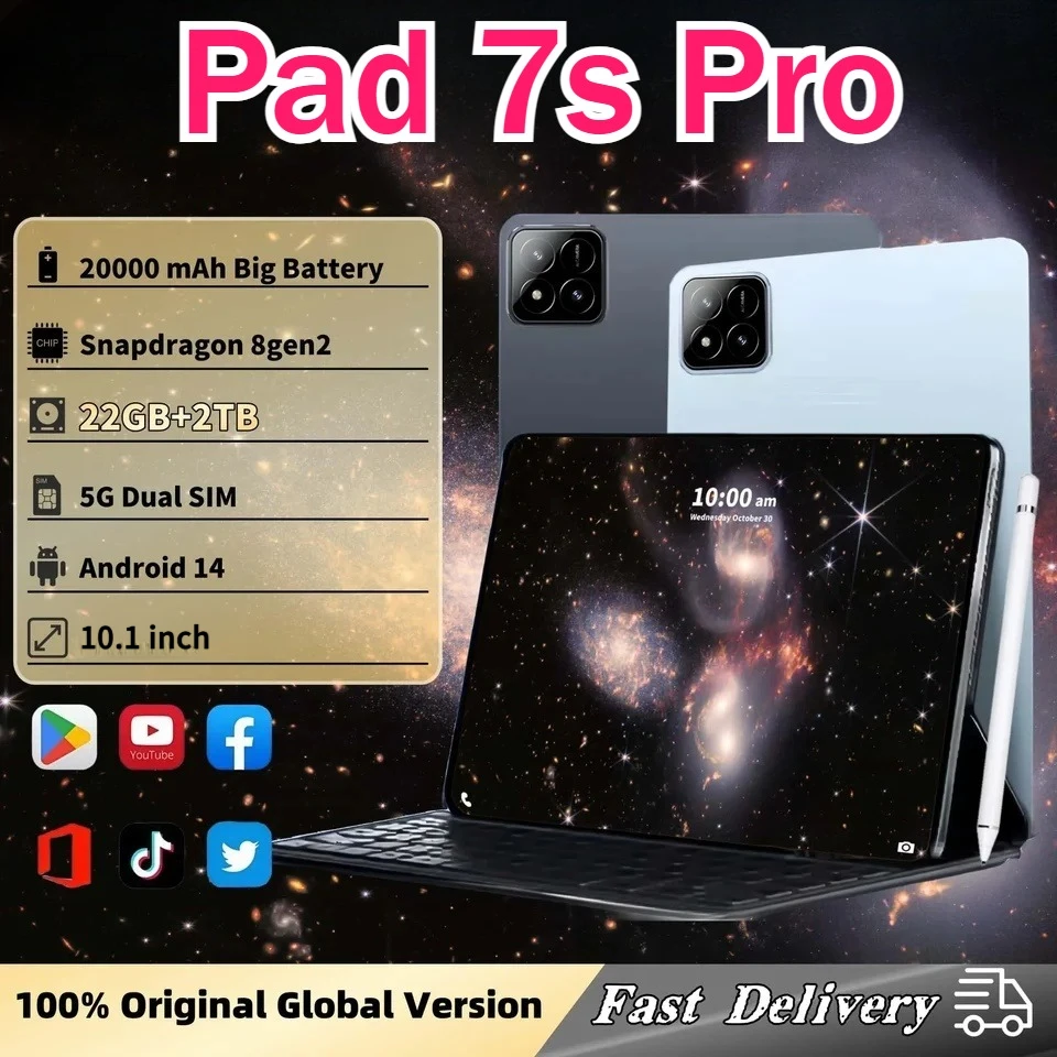 

Новый планшет Pad 7S Pro HD 20000 мАч 10,1 дюйма 4G 5G с двумя SIM-картами WIFI 22 ГБ + 2 ТБ для детей ПК 4K Global Version Android Tablets Tab Case