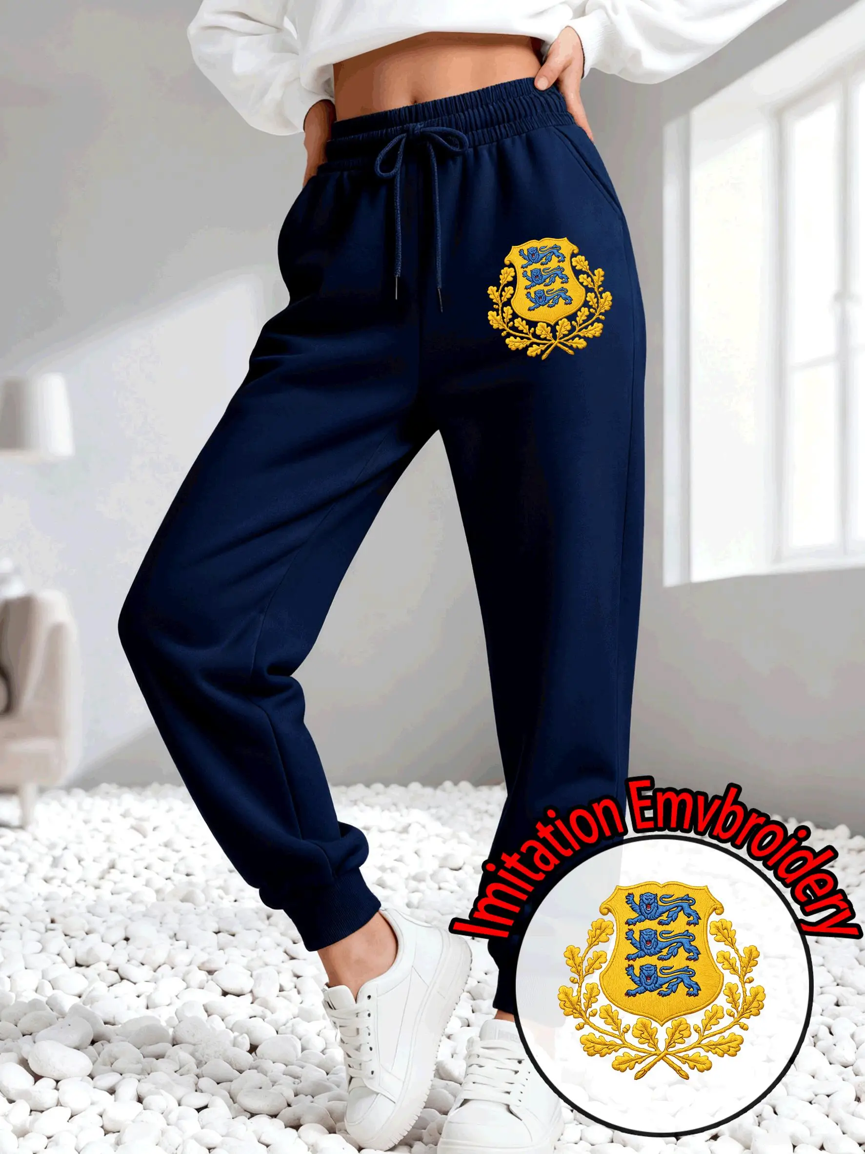 Estonia Imitation Embroidery Print Women'S Sweatpants All-Match Y2K Trousers Fleece Autumn Jogging Pant Casual Streetwear