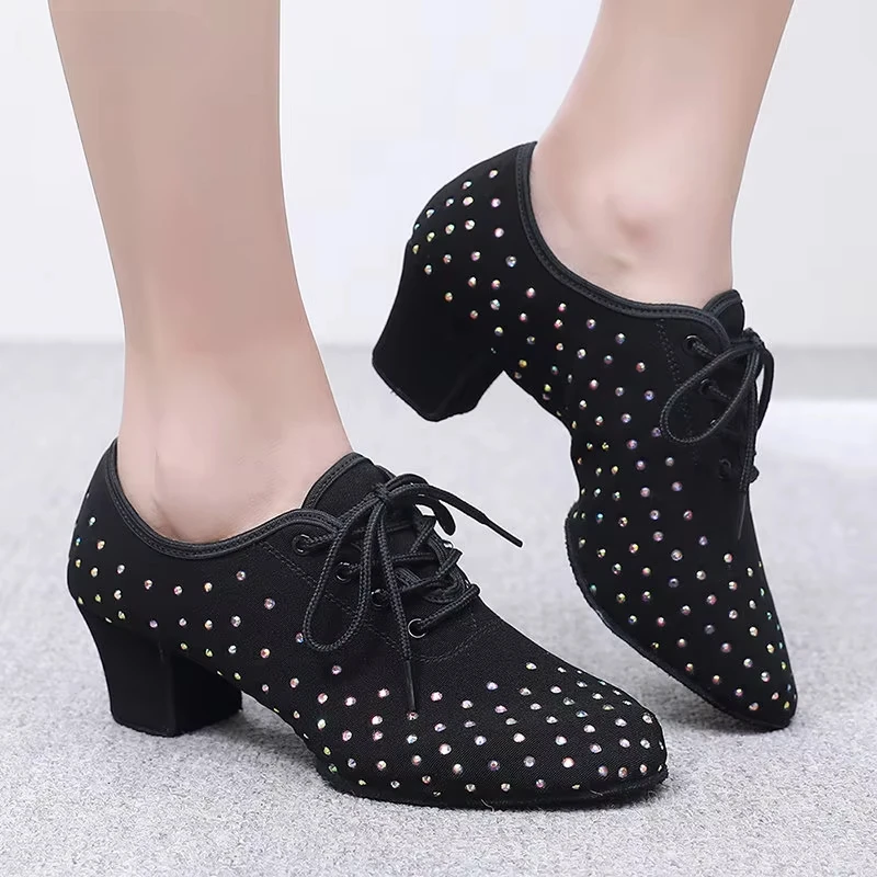 Zapatos de baile de Salsa negros para hombre y mujer, zapatillas de lona Flash estándar para salón de baile, Tango, latino, profesional, para profesores, zapatillas de Jazz