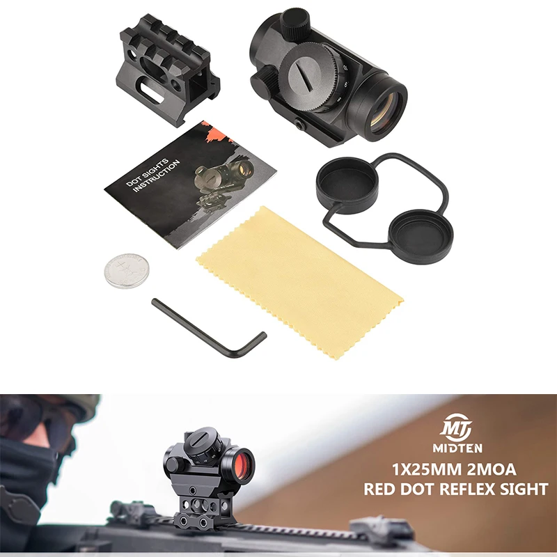 

MidTen Red Dot Sight 2MOA Reflex Sighting Optics Scope with 1 inch Riser Lower 1/3 Co-Witness Mount for 20mm Picatinny Rail