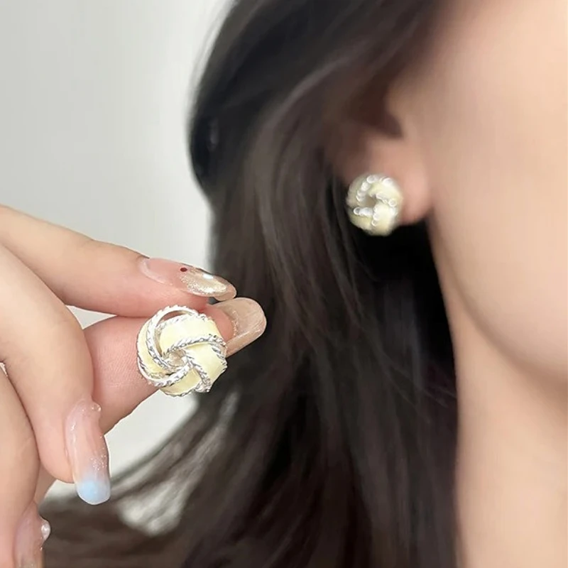 

MEETSOFT Tibetan Silver Chic Enamel Twisted Flower Stud Earrings for Women Minimalist Classic Fashion Jewelry Plant Accessories