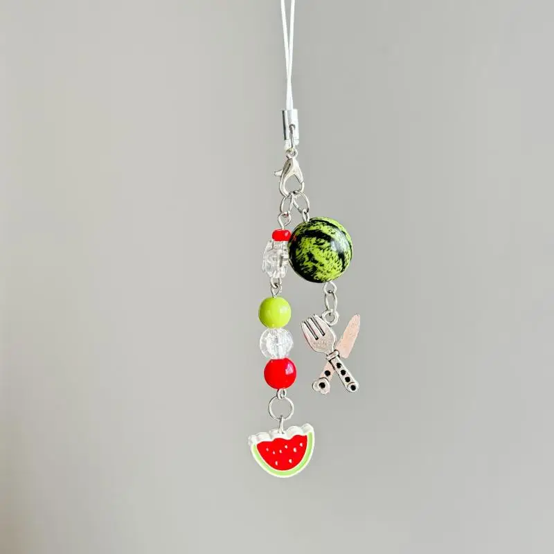 Cute Fruit Keychain Colorful Summer Watermelon Pendant Key Chain Beaded Mobile Phone Anti-lost Lanyard Bag Decorative Keyring