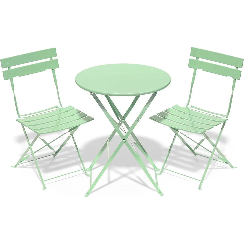 مجموعة أثاث الفناء الخارجي: طاولة وكراسي بيسترو قابلة للطي مكونة من 3 قطع، مثالية للحديقة والشرفة وجانب حمام السباحة باللون الأخضر