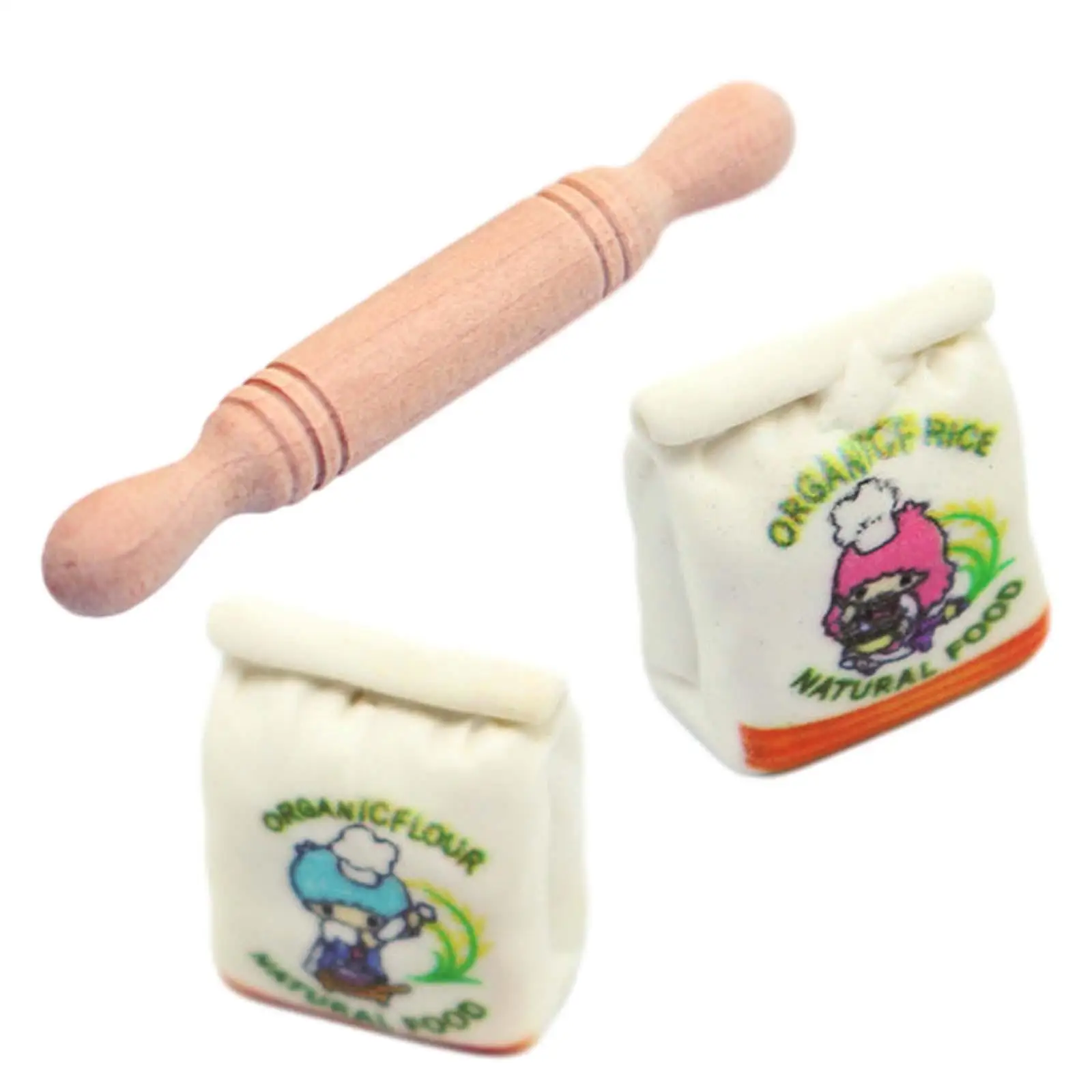 

Миниатюрный набор: скалка, мешок с мукой, кухонные принадлежности для кукольного домика, игровой набор для кукольного домика в масштабе 1:12