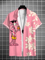 Men's casual lapel shirts Cartoon print shirts Summer seaside holiday style tops