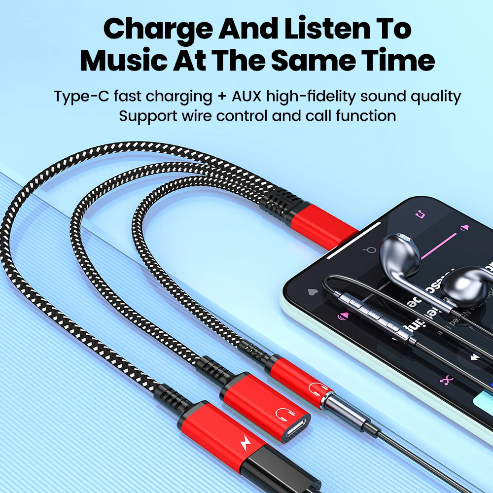 Type C Audio Adapter Cable 3in1 60W Fast Charging For iphone 15 16 Samsung Type C To Dual Type C/ 3.5mm Jack Earphone Splitter