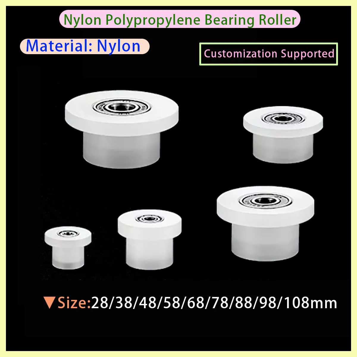 Nylon Polypropylene Bearing Roller, T-Guide Track Pulley, Silent Wear Resistant Fixed Guide Wheel
