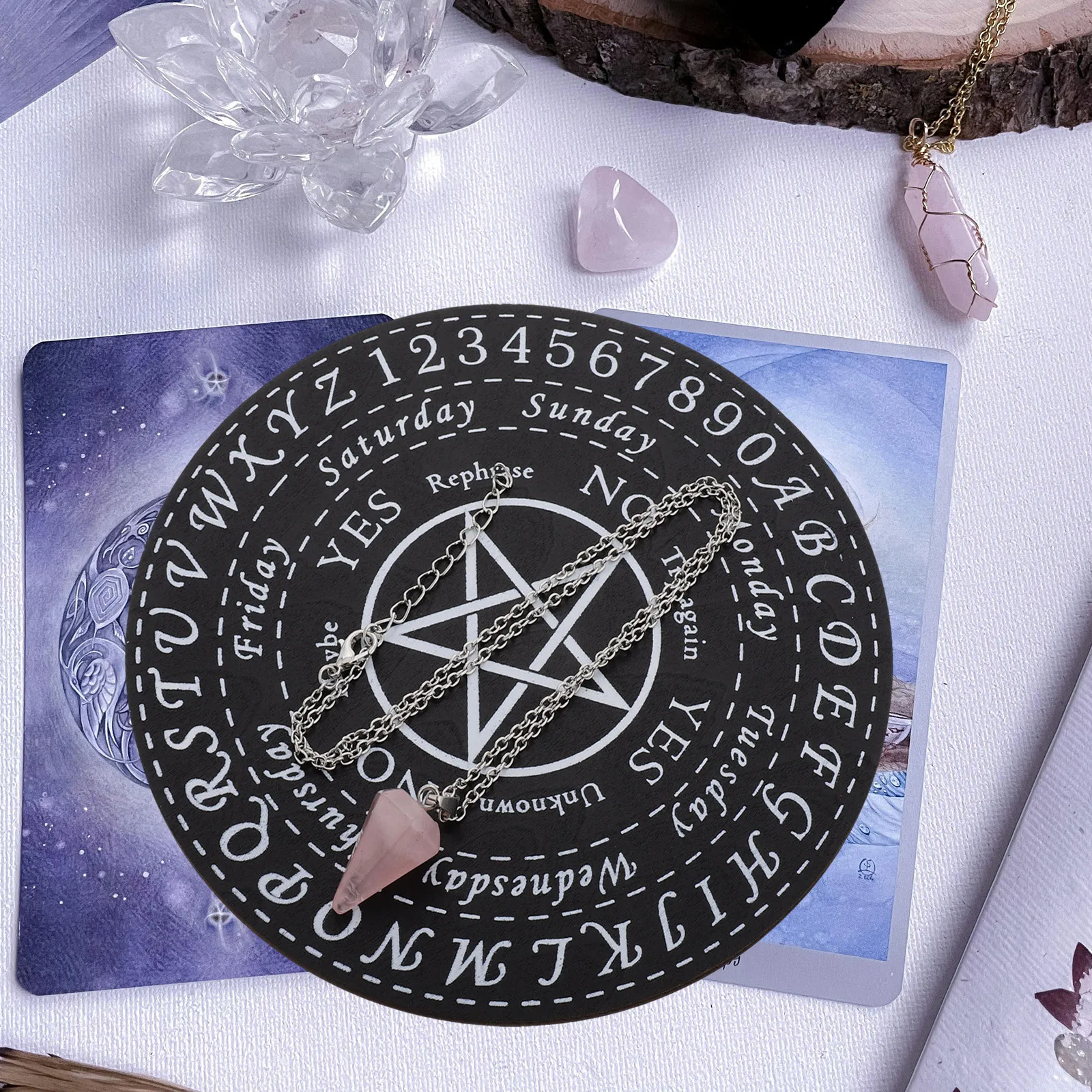 

1Set Wooden Pendulum Board Detailed Carving Divination Plate Prop Meditation Tool Home Decor Divination Accessory