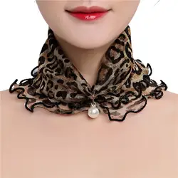 Scarf Painting Print Imitation Pearl Durable Ruffle Edge Lady Headscarf for Banquet