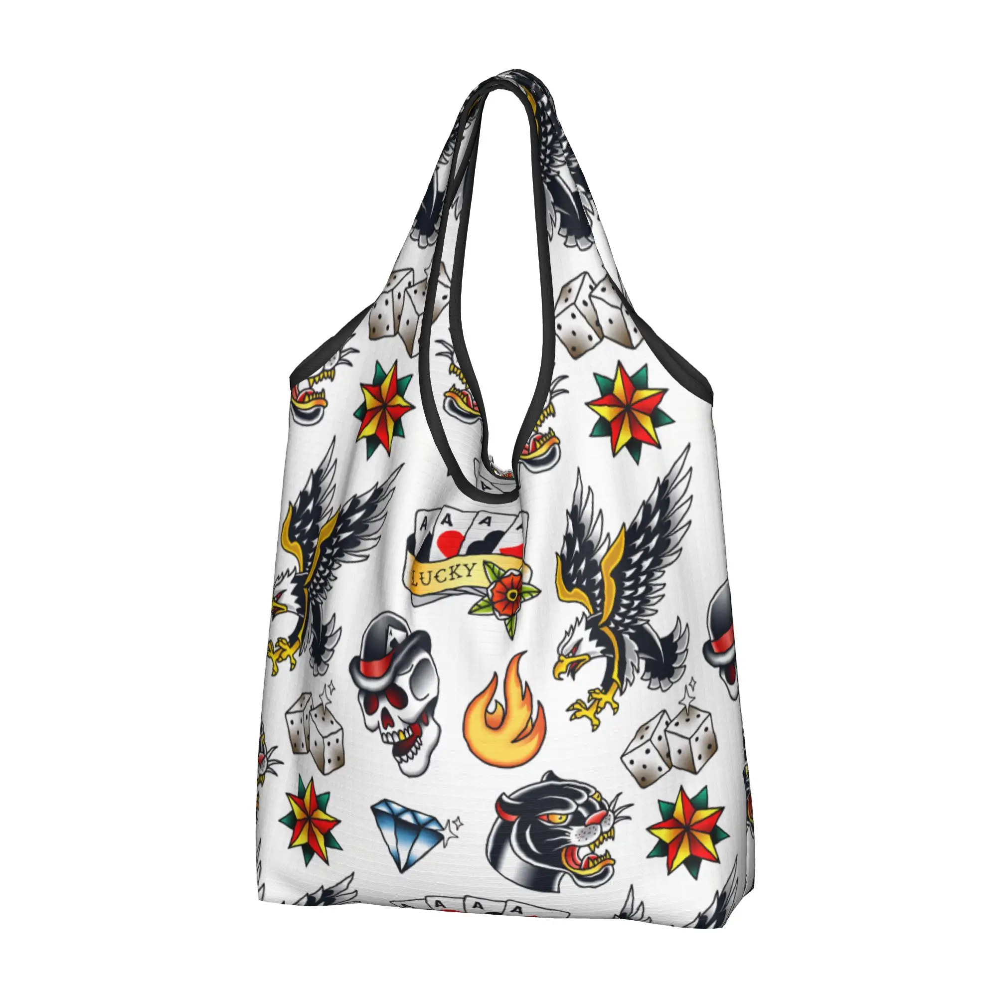 Skull Poker Four Aces Panther Eagle Shopping Bag Fashion Shopper Tote Shoulder Bag Spades Hearts Clubs Diamonds  Handbag