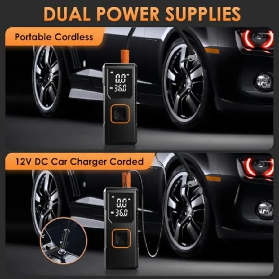 ضاغط هواء محمول 150 رطل لكل بوصة مربعة منفاخ إطارات لاسلكي لسيارة دراجة نارية وكرات رياضية مع مقياس ضغط مدمج Fas