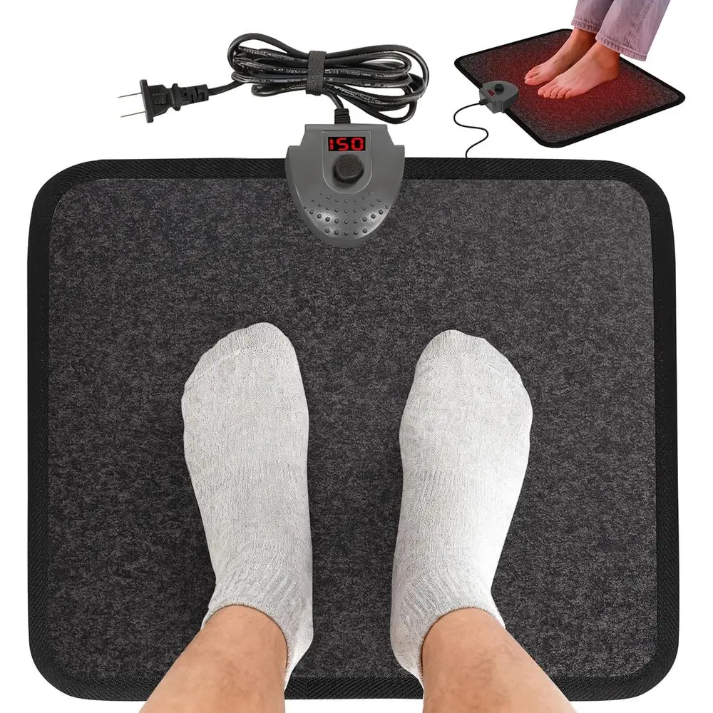 

Desk Foot Warmer Mat - 110V Adjustable Temp, Carbon Crystal, Energy-Efficient Heating Pad for Office/Home (Black/Gray)