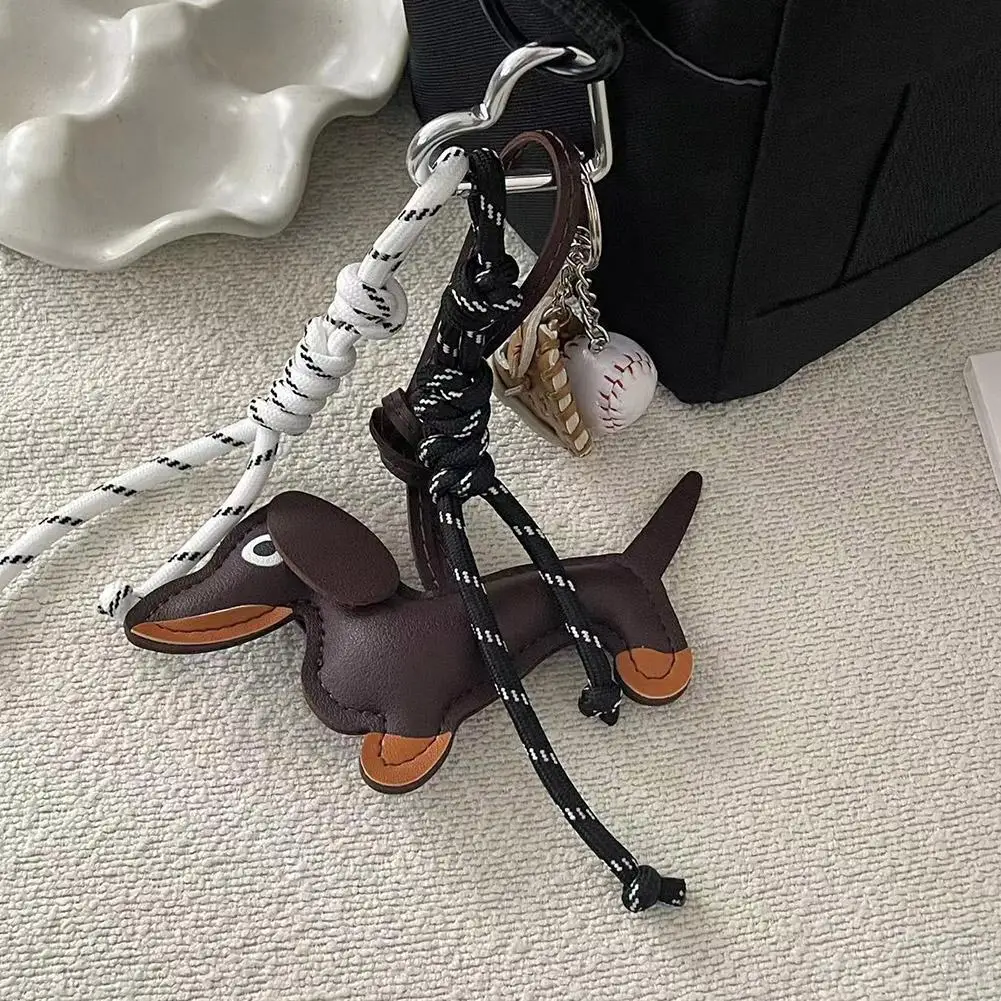 Classic Cute Leather Puppy Dog Keychain Pendant Lovely Dachshund Bag Charm Phone Pendant Trinket Key Accessories