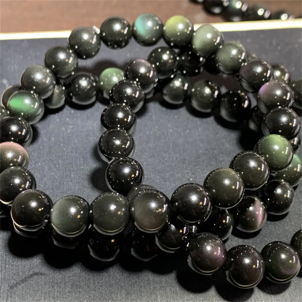 Natural Obsidian Double Color Cat Eye Effect Bracelet Jewelry