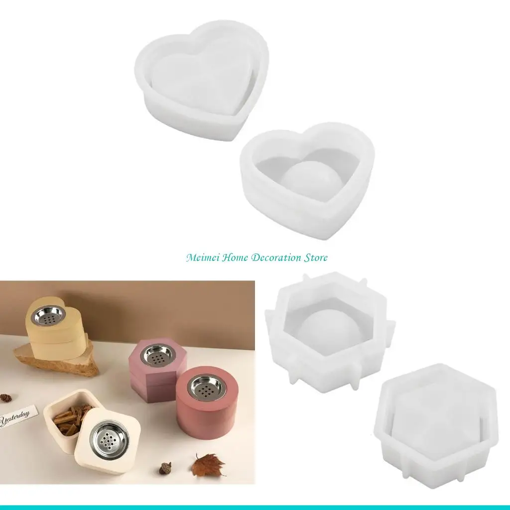 

H7BF Resin Jar Molds with Lid Silicone Case Mold for Incenses Warmer Incenses Holder