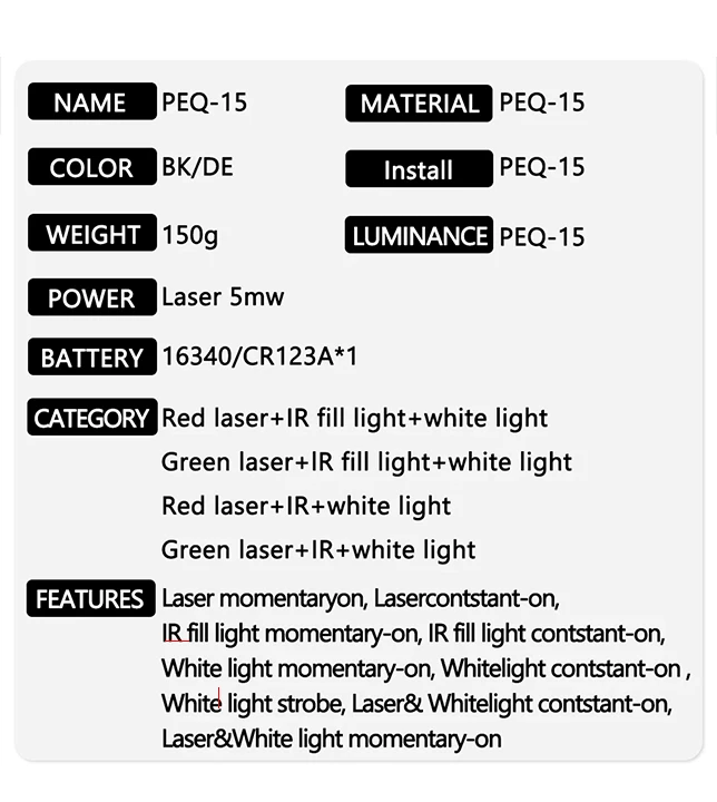 Taktisches Airsoft UHP PEQ-15 LA5C Rotpunkt- und Grünlaser-Indikator IR Scout LED-Licht Kompatibel mit 20MM-Schiene für AR15 – Detail 6